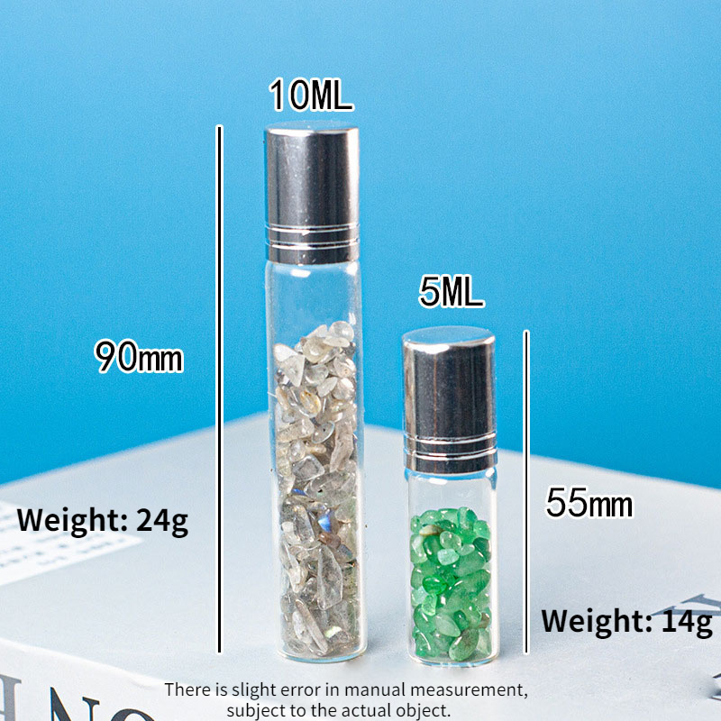 Gems 10 ml Roller Balls for Essential Oils Small Glass Roller Bottles with Decorative Tops  Mini Tumbled Crystals Chips Inside