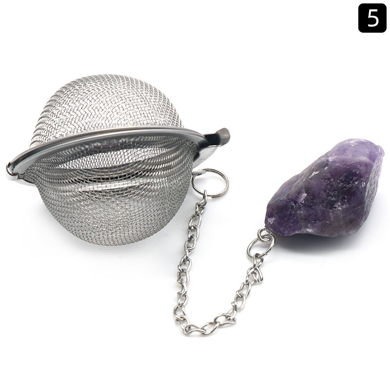 Raw Crystal Tea Infuser Amethyst Stainless Steel Ball Mesh Tea Strainer Loose Tea Leaf Infuser Herbals Spices Filter