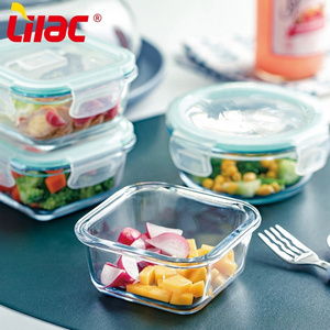 Lilac BSCI SGS LFGB 550ml 800ml 1000ml lunch box heat resistant temperature glass lock container