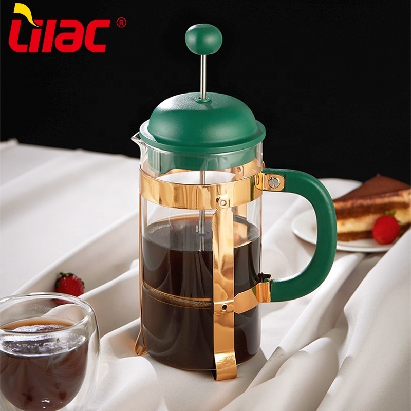 Lilac BSCI SGS LFGB 1000ml plunger pot final press coffee tea 304ss glass french press