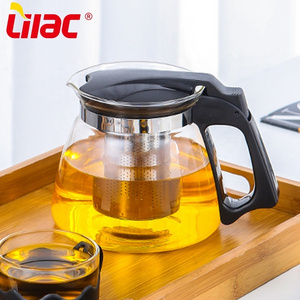 Lilac BSCI SGS LFGB 900ml 1100ml 1500ml home and office tea pots & kettles glass plastic glass coffee tea pot with warmer