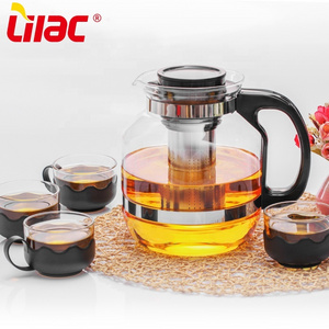 Lilac BSCI SGS LFGB china black clear glass tea water and coffee set cups and glass teapot glass tea pot