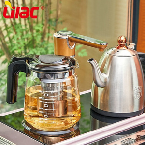 Lilac BSCI SGS LFGB custom brand best black drinkware coffee teapot ss filter glass tea pot with base