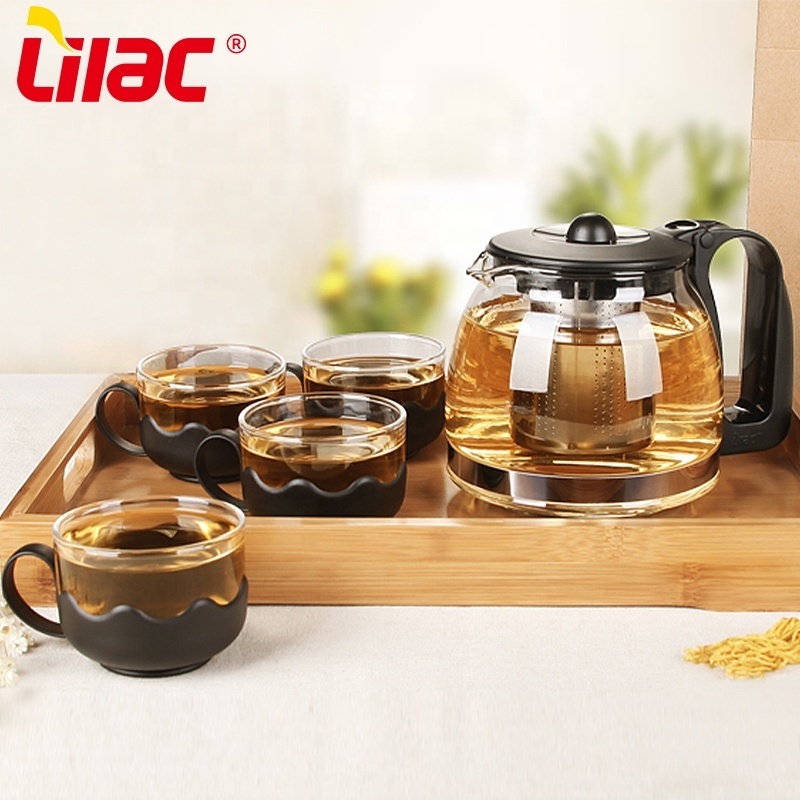 Lilac BSCI SGS LFGB 700ml+150ml*4PCS glass tea pot tea infuser glass teapot for shop