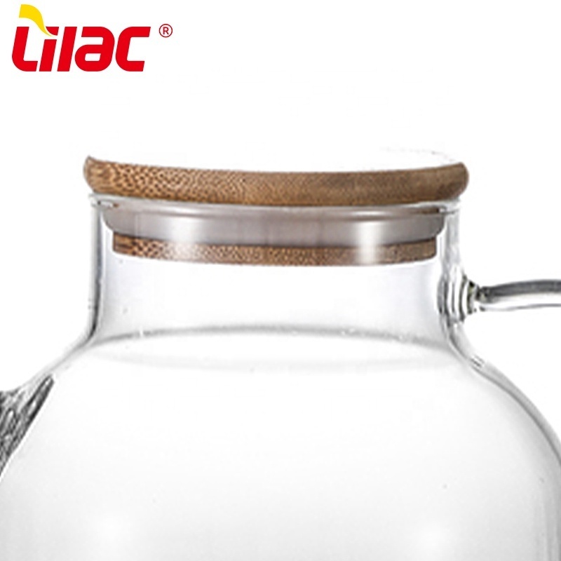 Lilac BSCI SGS LFGB 1000ml 1800ml tea pot lifting handle clear glass teapot with bamboo lid