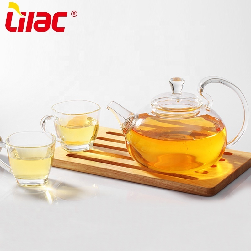 Lilac 1100ml BSCI SGS LFGB automatic hot sale heat resistant borosilicate clear glass teapot tea set with warmer