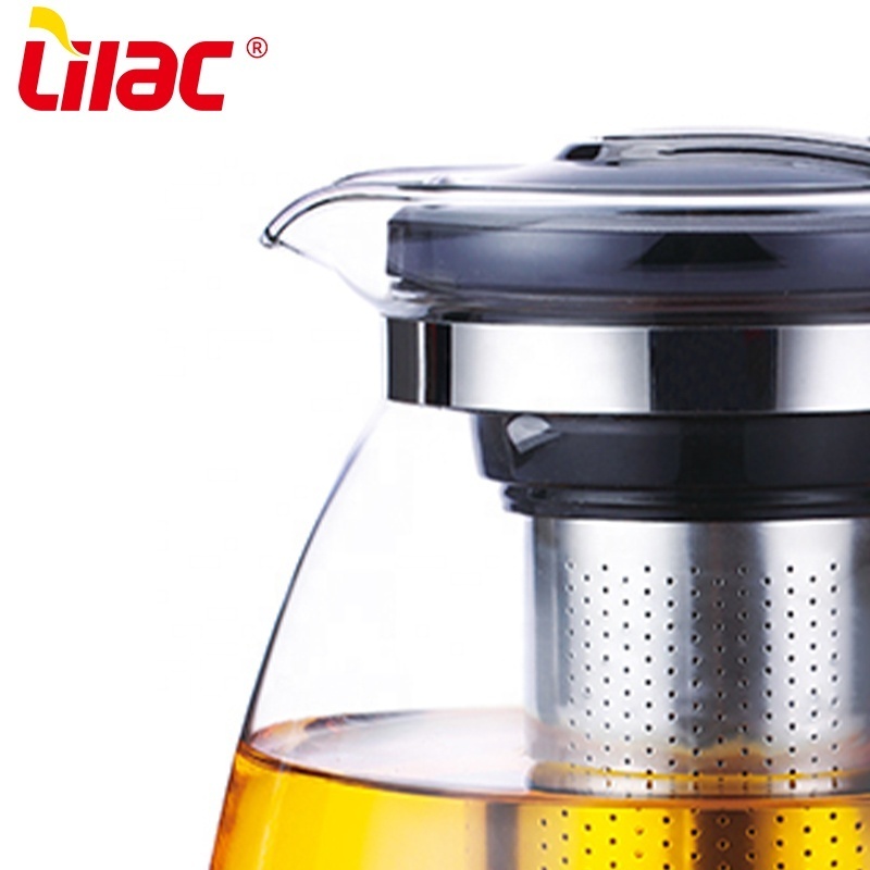 Lilac bsci sgs lfgb 1700ml glass tea pot big 304 stainless steel tea steeper infuser thee set glass teapot