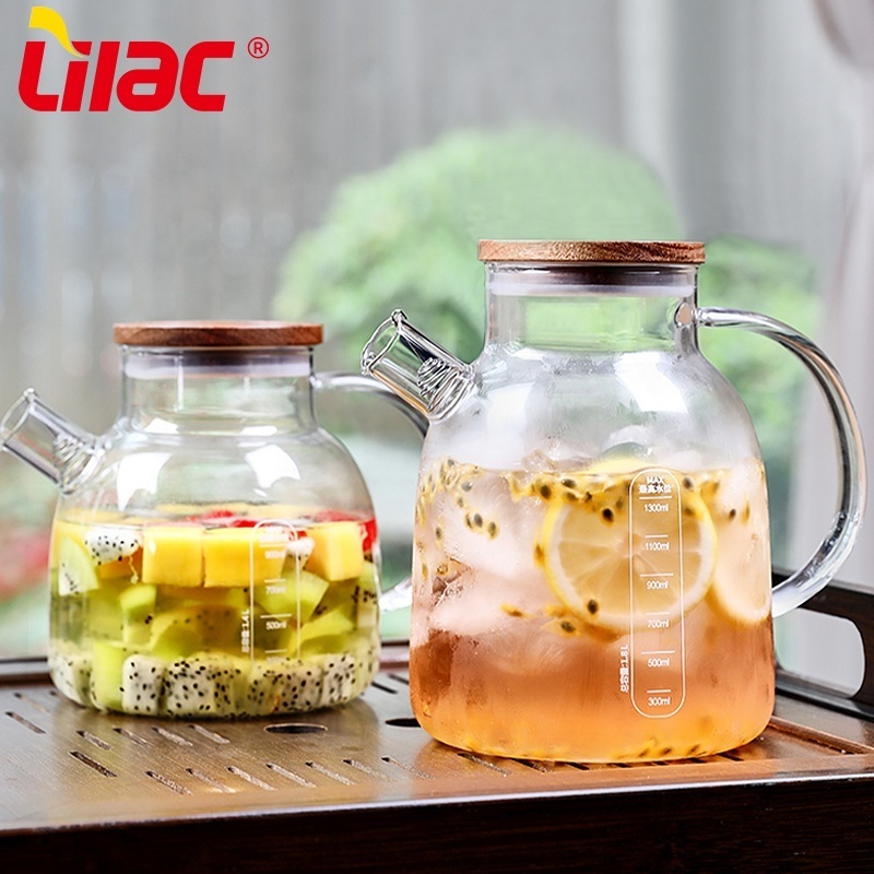 Lilac BSCI SGS LFGB 1400ml 1800ml glass teapot mejor tetera de cristal self heating warmer and restaurant glass teapot