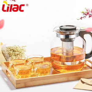 Lilac BSCI SGS LFGB 2600ML 2200ML 1800ML glass tea pot unique European Style glass teapot set with case