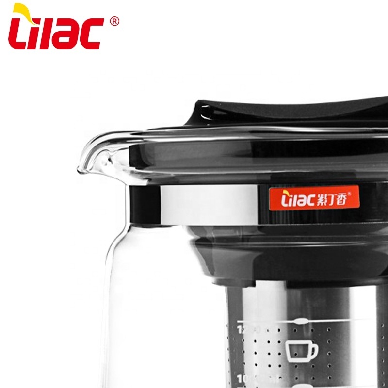 Lilac BSCI SGS LFGB 1500ml glass tea pot multi-functional wholesale home round shape tall filter coffee maker glass teapot