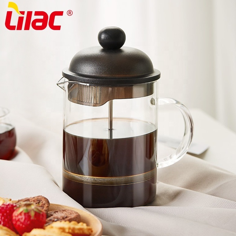 Lilac BSCI SGS LFGB 0.6L 0.8L 1L press coffee maker filter screen single handle lebanon bulk plastic glass french press