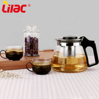 Lilac BSCI SGS LFGB 900ml 1100ml 1500ml glass teapot spout attachment lotus flower tea set glass tea pot