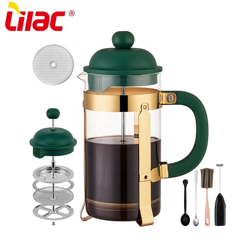 Lilac BSCI SGS LFGB 1000ml plunger pot large plastic and stainless steel coffee pot maker french press gift set with plunger