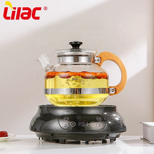 Lilac BSCI SGS LFGB 1700ml 2500ml home decorations electric wooden handle glass teapot with ceramic warmer