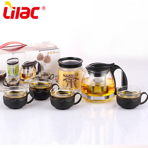 Lilac BSCI SGS LFGB 700ml 1250ml glass teapot stainless steel inox strainer luxury chinese herbal tea pot set