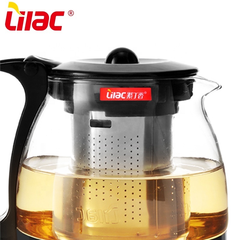 Lilac BSCI SGS LFGB wholesale clear glass filter tea coffee pot kettle japanese glass teapot with handle