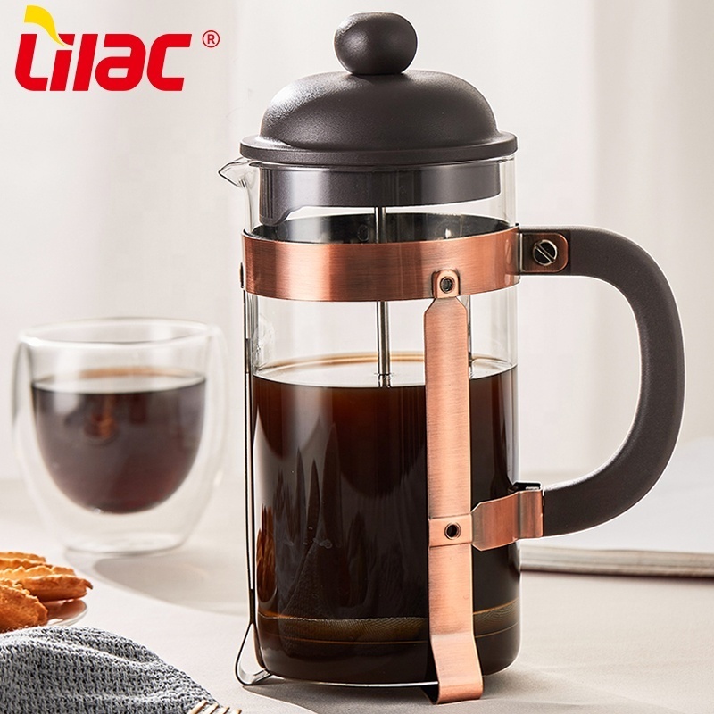 Lilac BSCI SGS LFGB 1000ml distribution gold plating and copper plating coffee powder press bottle french press