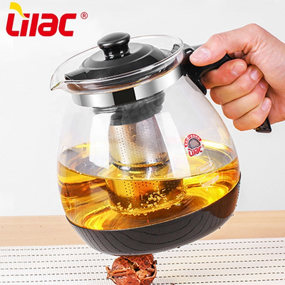 Lilac BSCI SGS SGS LFGB 2300ml 1600ml 1200ml big glassware filter teapot flower stainless infuser glass tea pot