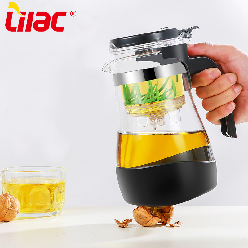 Lilac BSCI SGS LFGB glass teapot detachable filter one-button brew magnetic heat resistant glass tea pot