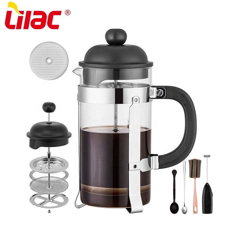 Lilac BSCI SGS LFGB 1000ml plunger pot large plastic and stainless steel coffee pot maker french press gift set with plunger