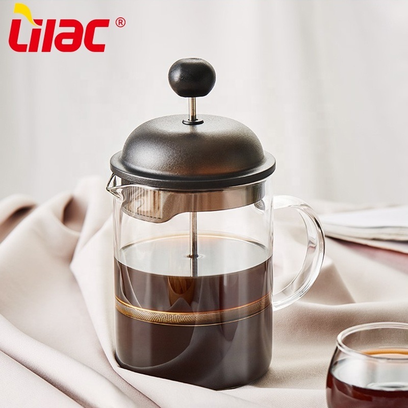 Lilac BSCI SGS LFGB 0.6L 0.8L 1L press coffee maker filter screen single handle lebanon bulk plastic glass french press