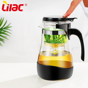 Lilac BSCI SGS LFGB glass teapot detachable filter one-button brew magnetic heat resistant glass tea pot