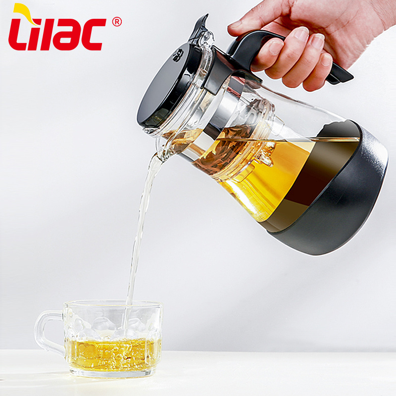 Lilac BSCI SGS LFGB glass teapot detachable filter one-button brew magnetic heat resistant glass tea pot