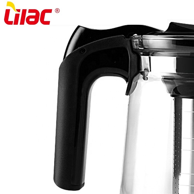 Lilac BSCI SGS LFGB 1500ml glass tea pot multi-functional wholesale home round shape tall filter coffee maker glass teapot