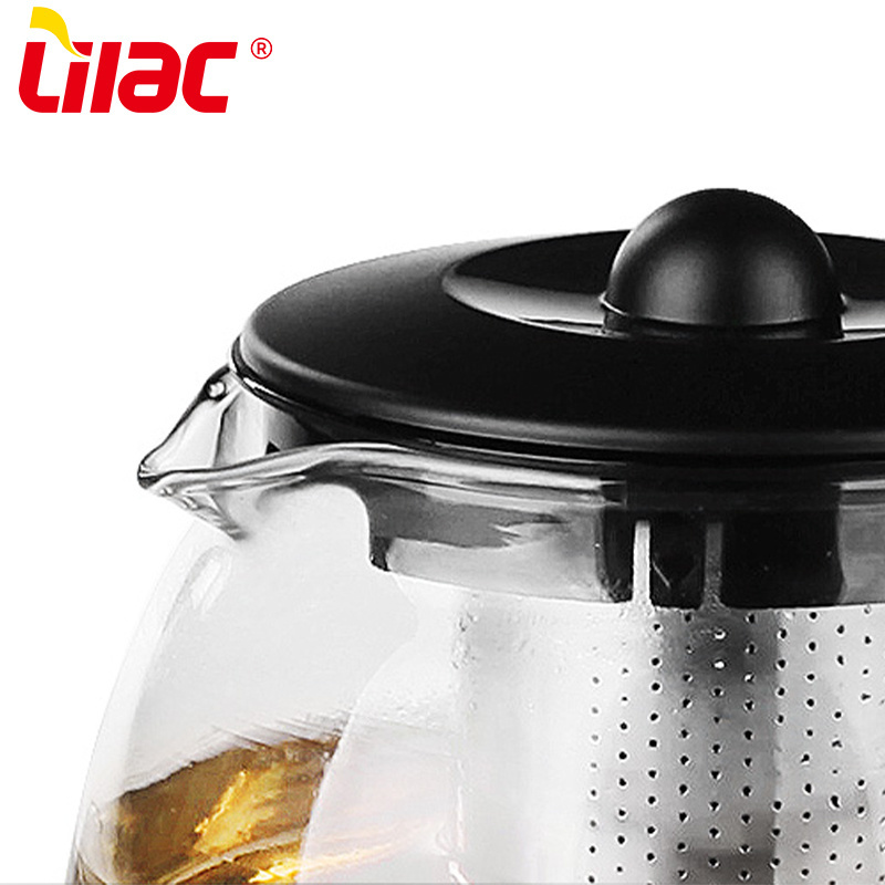 Lilac BSCI SGS LFGB 700ml+150ml*4PCS glass tea pot drinkwware black coloured clear glass teapot