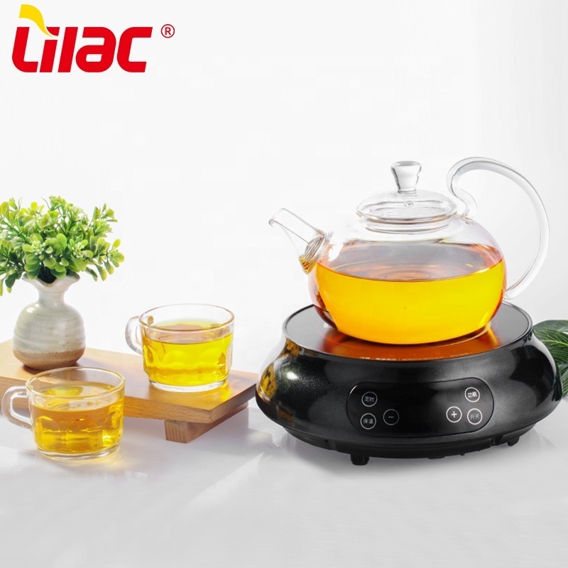 Lilac 1100ml BSCI SGS LFGB automatic hot sale heat resistant borosilicate clear glass teapot tea set with warmer