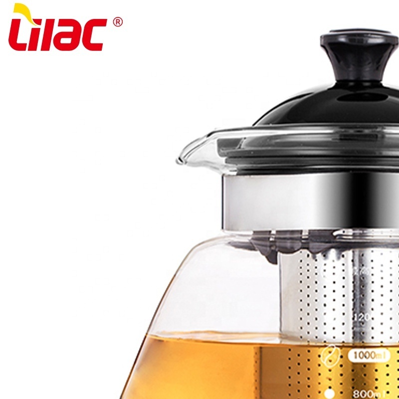 Lilac BSCI SGS LFGB 1100ml 1600ml eco-friendly high quality teapot borosilicate glass tea pot with infusers for loose tea