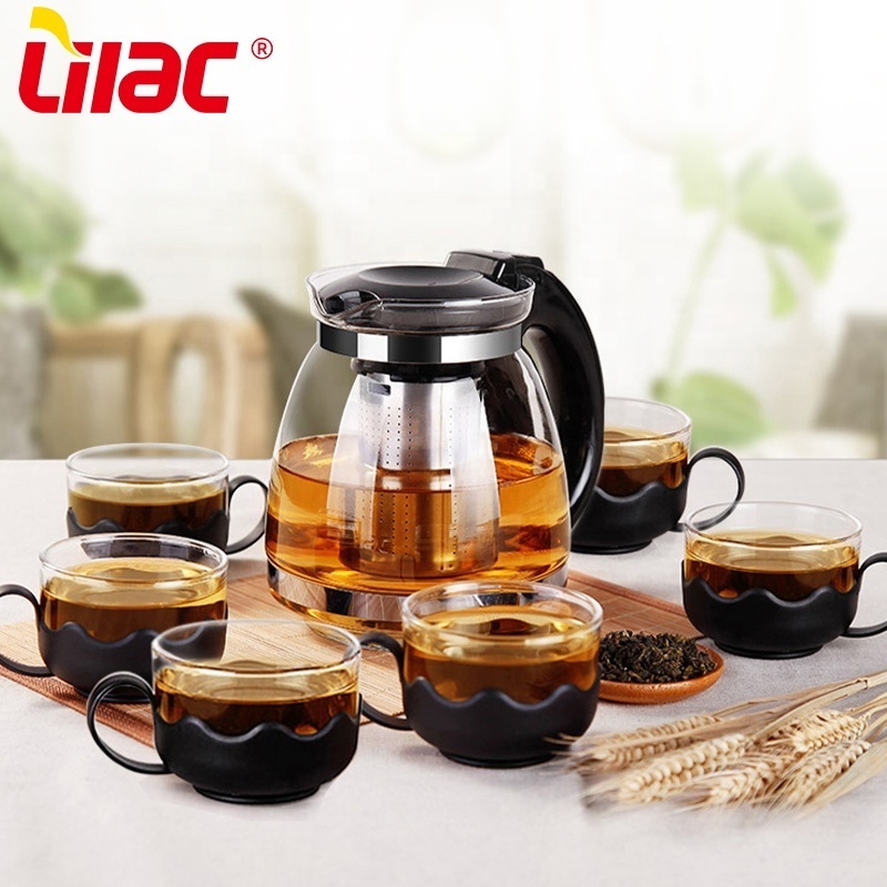 Lilac BSCI SGS LFGB 7pcs sets packing box kung-fu glass tea pot maker and teapot tea sets for coffee and tea