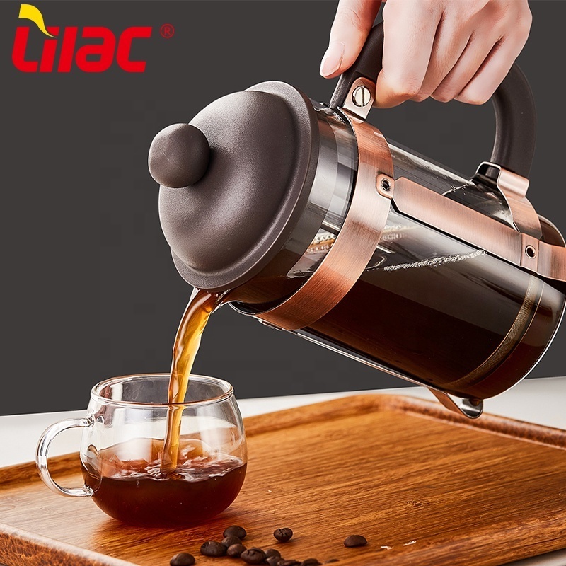 Lilac BSCI SGS LFGB 1000ml distribution gold plating and copper plating coffee powder press bottle french press