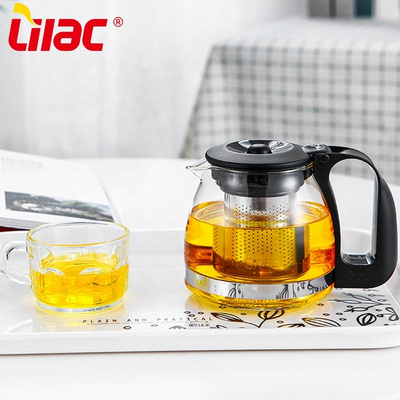 Lilac BSCI SGS LFGB 700ml 1250ml glass teapot tea kanna set glass tea pot with sieve attachment