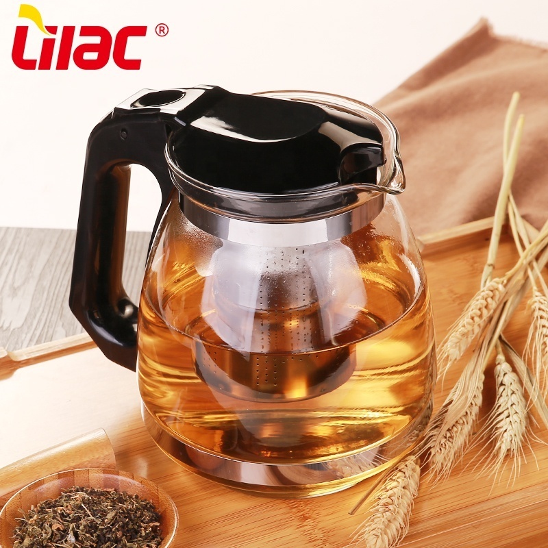 Lilac BSCI SGS LFGB 1500ml high temperature resistant thickened glass tea cups and glass tea pot sets with infuser