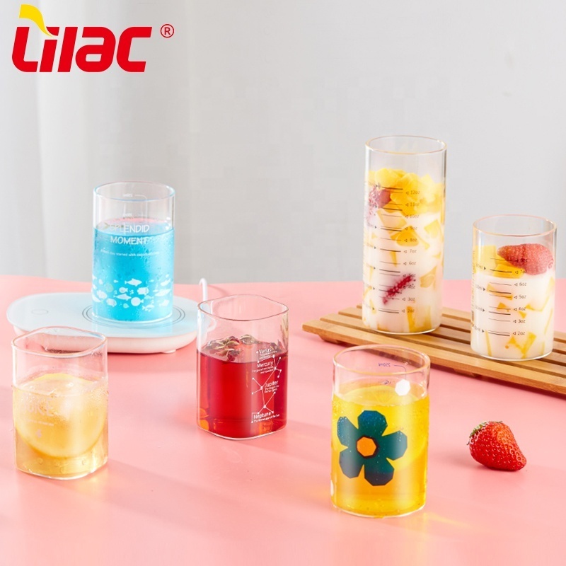 Lilac BSCI SGS LFGB 6 pcs set iced coffee glasses verre a boisson square or round sublimation glass cup