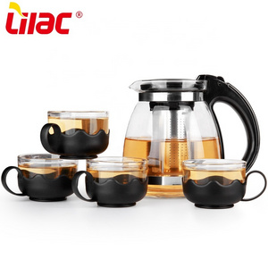 Lilac BSCI SGS LFGB 1500ml glass tea pot tea cup and heat resistant large glass tea set clear teapot with heater