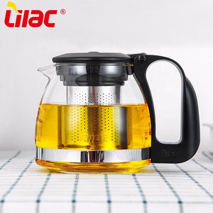 Lilac BSCI SGS LFGB wholesale clear glass filter tea coffee pot kettle japanese glass teapot with handle