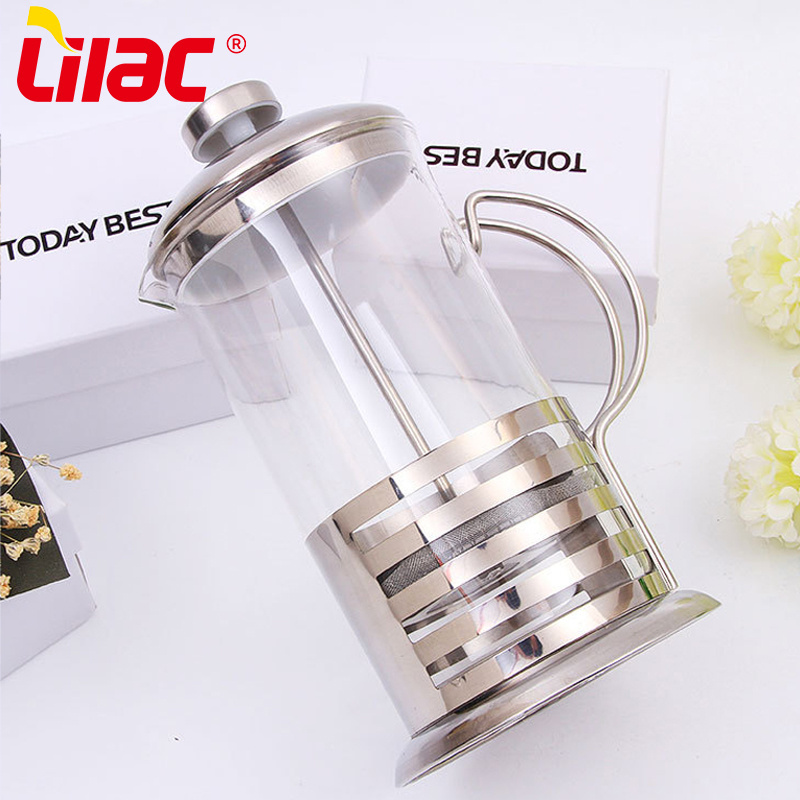 Lilac BSCI SGS LFGB 350 ml 600ml 800ml 1000ml stainless steel filtration system glass coffee maker french press for camping