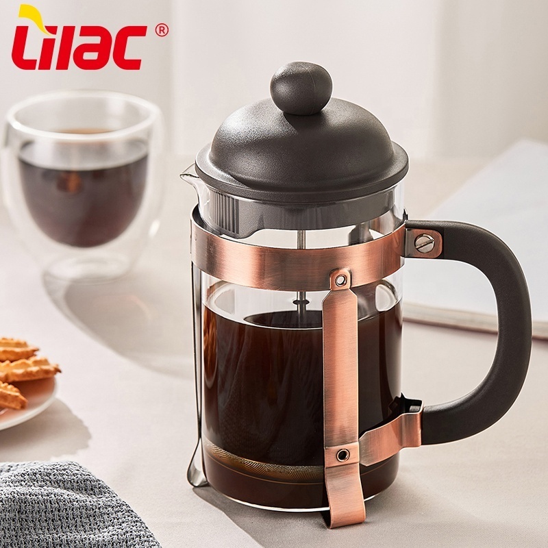 Lilac BSCI SGS LFGB 1000ml distribution gold plating and copper plating coffee powder press bottle french press