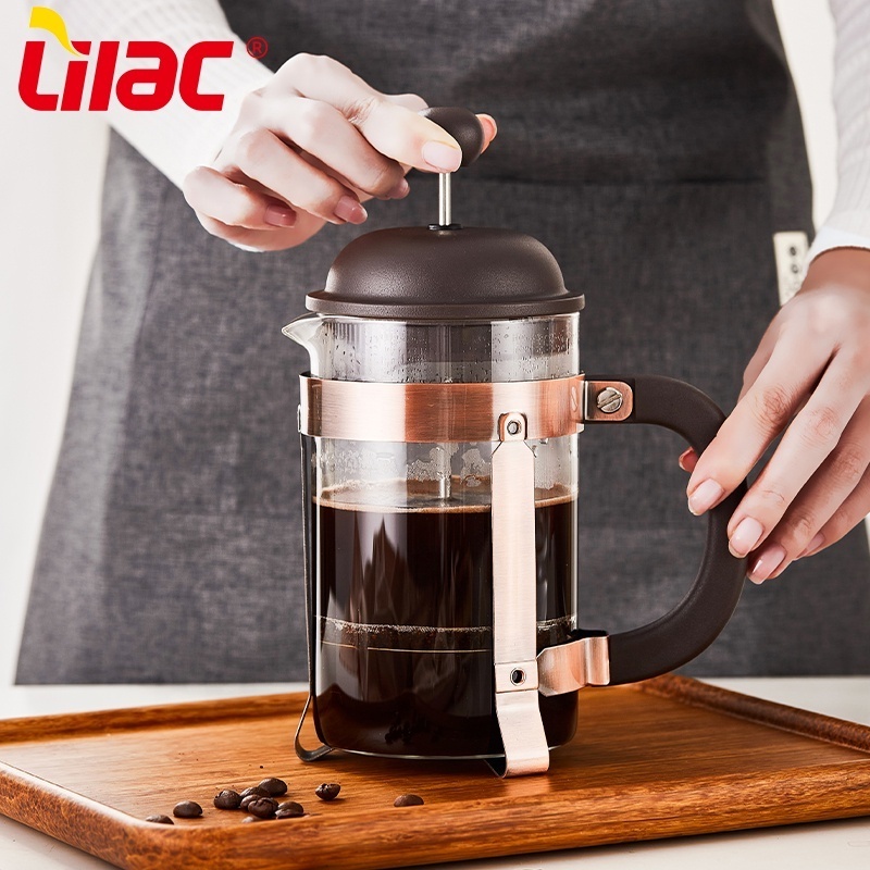 Lilac BSCI SGS LFGB 1000ml distribution gold plating and copper plating coffee powder press bottle french press