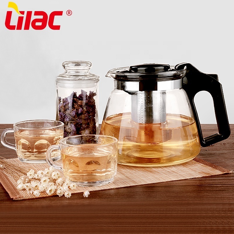 Lilac BSCI SGS LFGB 900ml 1100ml 1500ml glass tea pot thee potten tea strainers tea kettle glass teapot