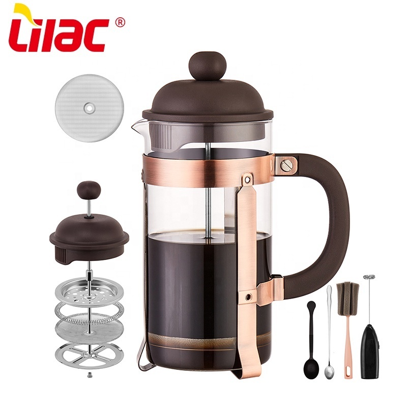 Lilac BSCI SGS LFGB 1000ml plunger pot large plastic and stainless steel coffee pot maker french press gift set with plunger