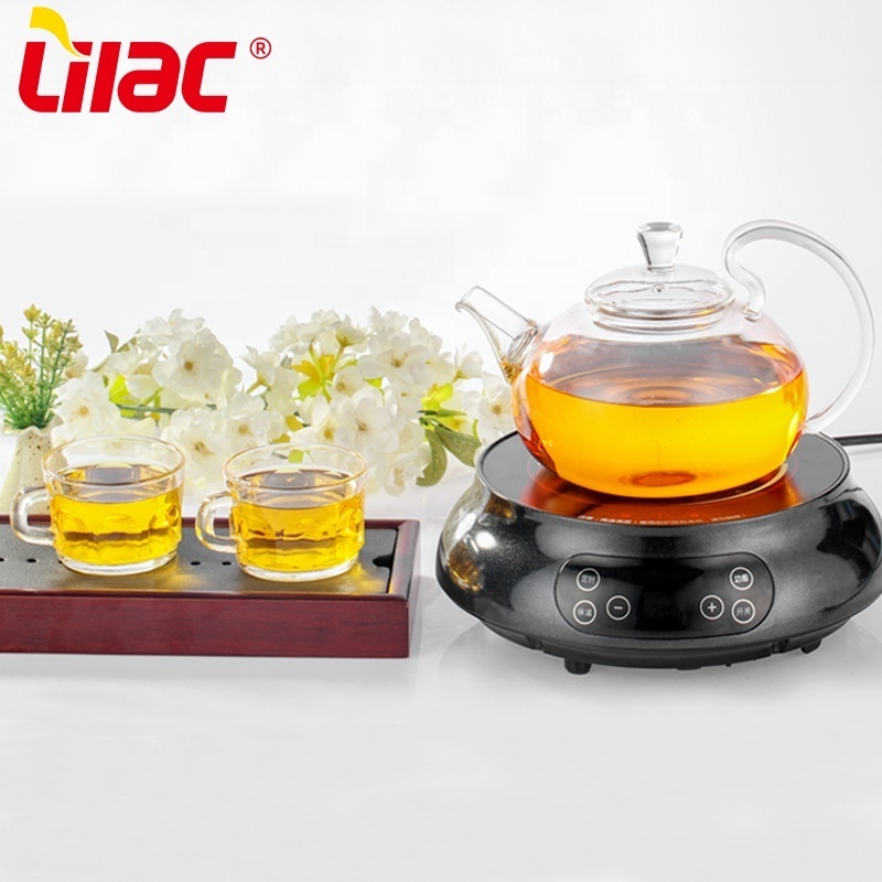 Lilac 1100ml BSCI SGS LFGB automatic hot sale heat resistant borosilicate clear glass teapot tea set with warmer