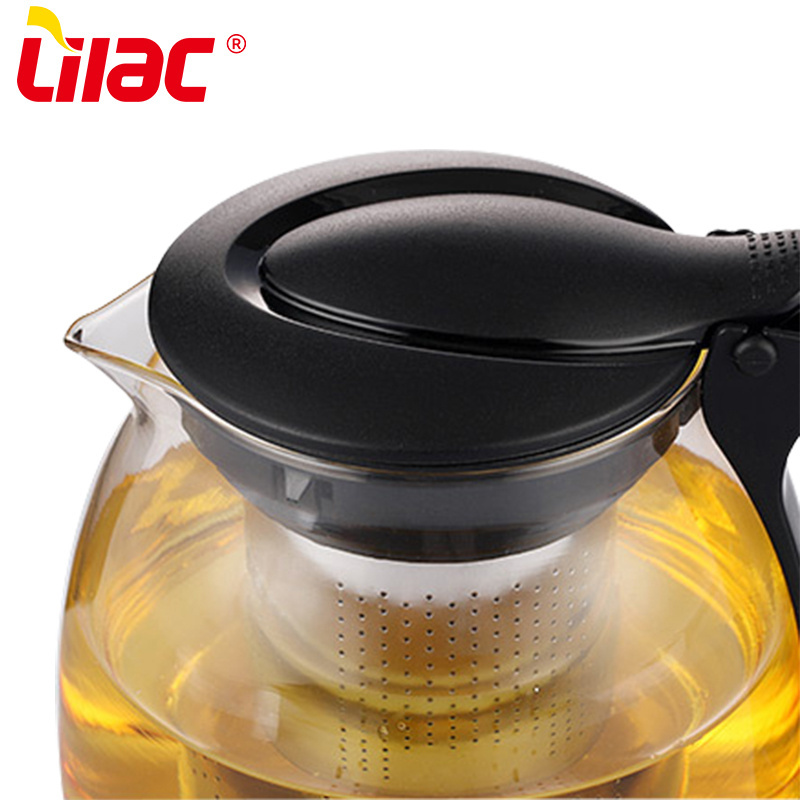 Lilac BSCI SGS LFGB 700ml 1250ml glass teapot stainless steel inox strainer luxury chinese herbal tea pot set