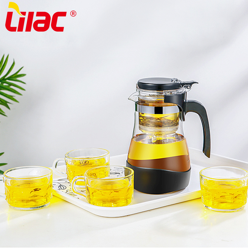 Lilac BSCI SGS LFGB glass teapot detachable filter one-button brew magnetic heat resistant glass tea pot