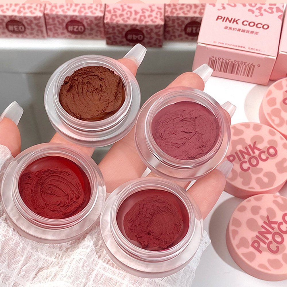 PINK COCO Small Jar Of Velvet Lip Mud Blush Cheek Dual-Purpose Velvet High-Color Natural Exaggerated Silky Makeup Lip Stick