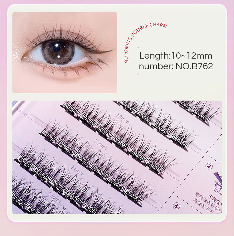 New Eyelash Glue-free Self Adhesive Cluster Lash Trail Pack Diy Adhesive Cluster Lashes Reusable No Glue Lashes with Tool