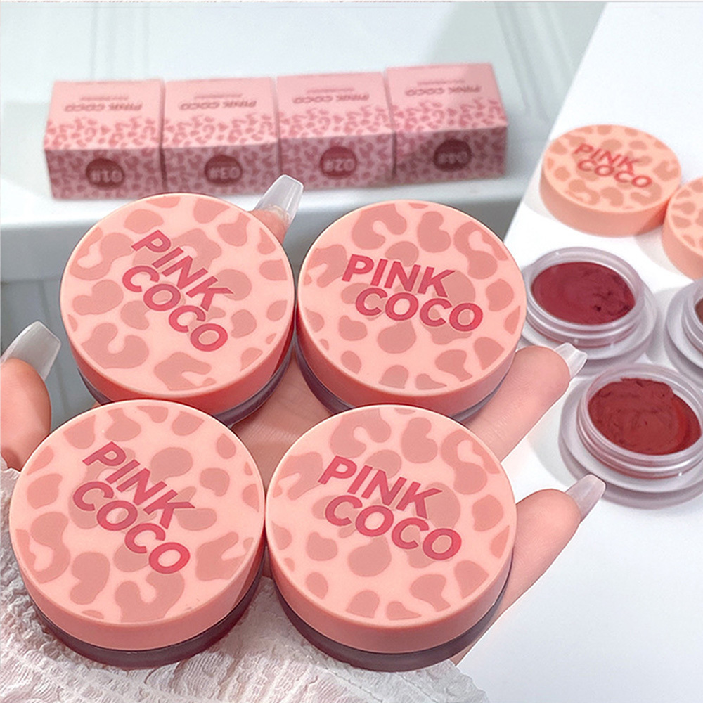 PINK COCO Small Jar Of Velvet Lip Mud Blush Cheek Dual-Purpose Velvet High-Color Natural Exaggerated Silky Makeup Lip Stick