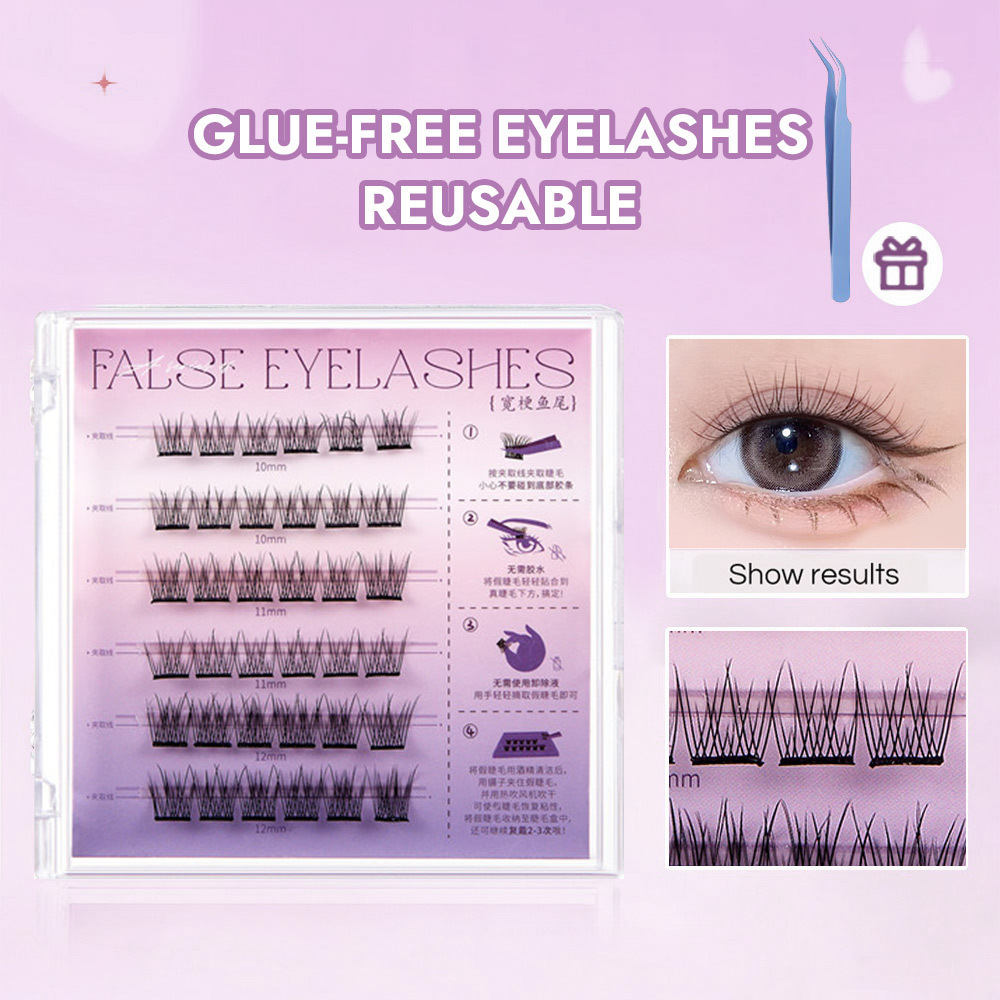 New Eyelash Glue-free Self Adhesive Cluster Lash Trail Pack Diy Adhesive Cluster Lashes Reusable No Glue Lashes with Tool